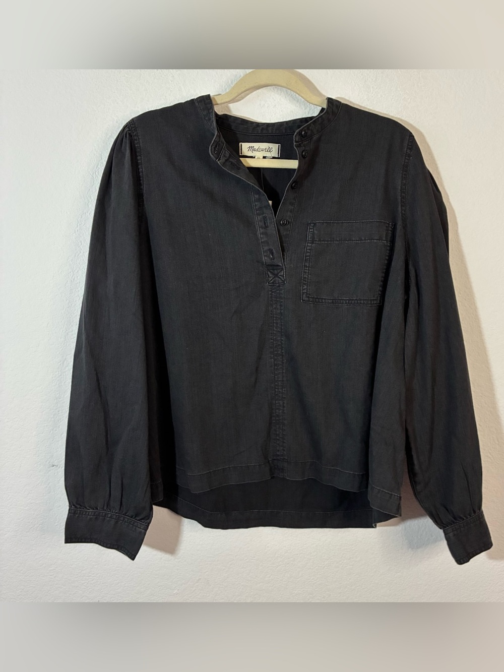 Madewell Black Wash Denim Popover Blouse, XL New with Tags